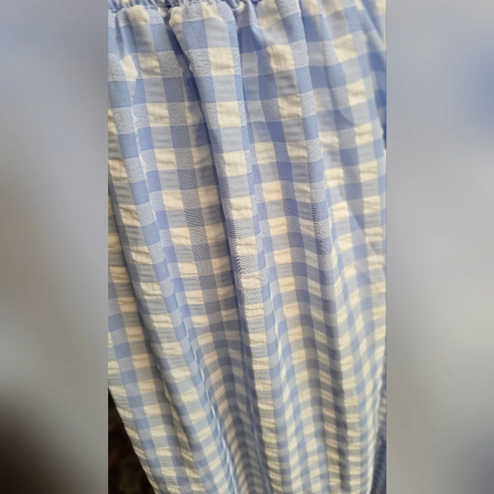 Smocked Square Neck Dress - Light Blue Gingham Size M-L - Picture 6 of 7